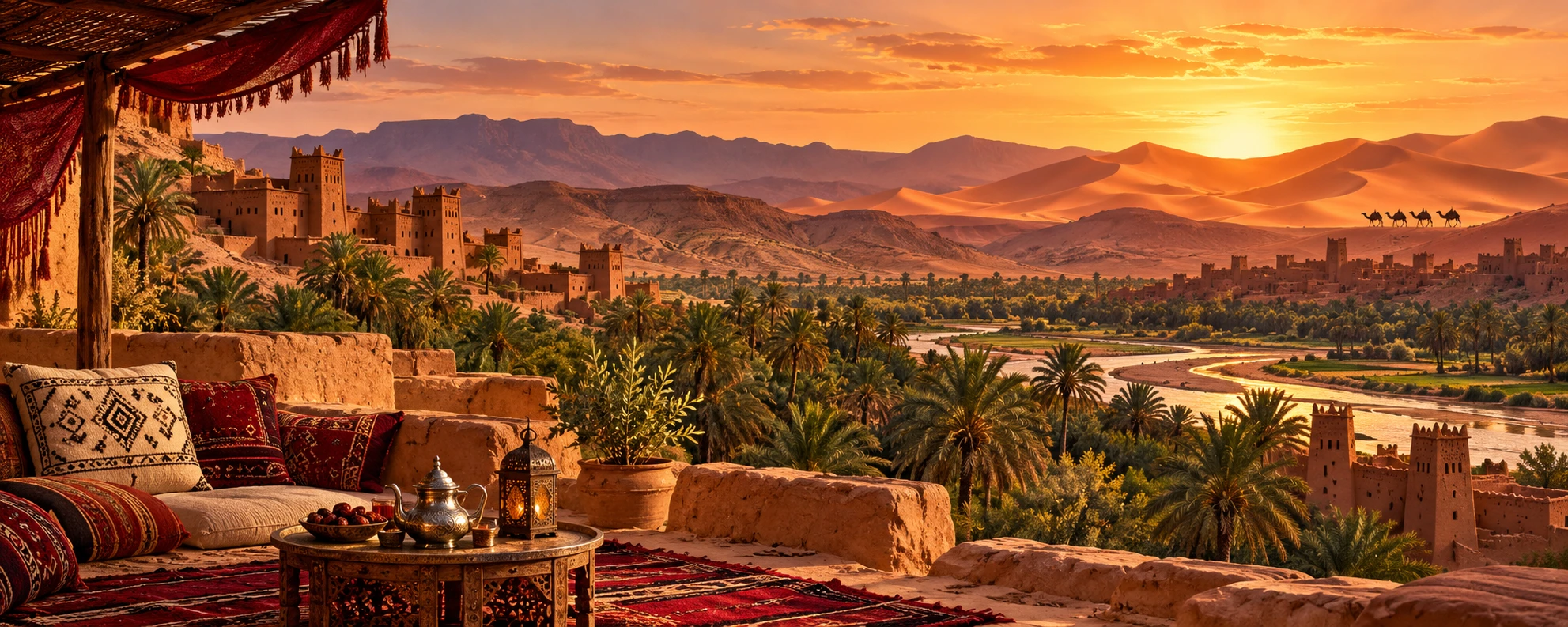 About Zagora Sahara Tours: illustration of Draa Valley palms, kasbahs and Sahara dunes
